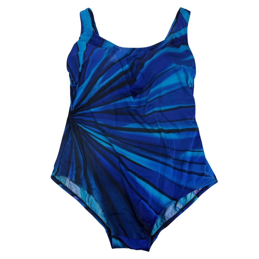 Longitude Blue Black Sunburst Swimsuit Slimming Tank Luxe Beachy18W